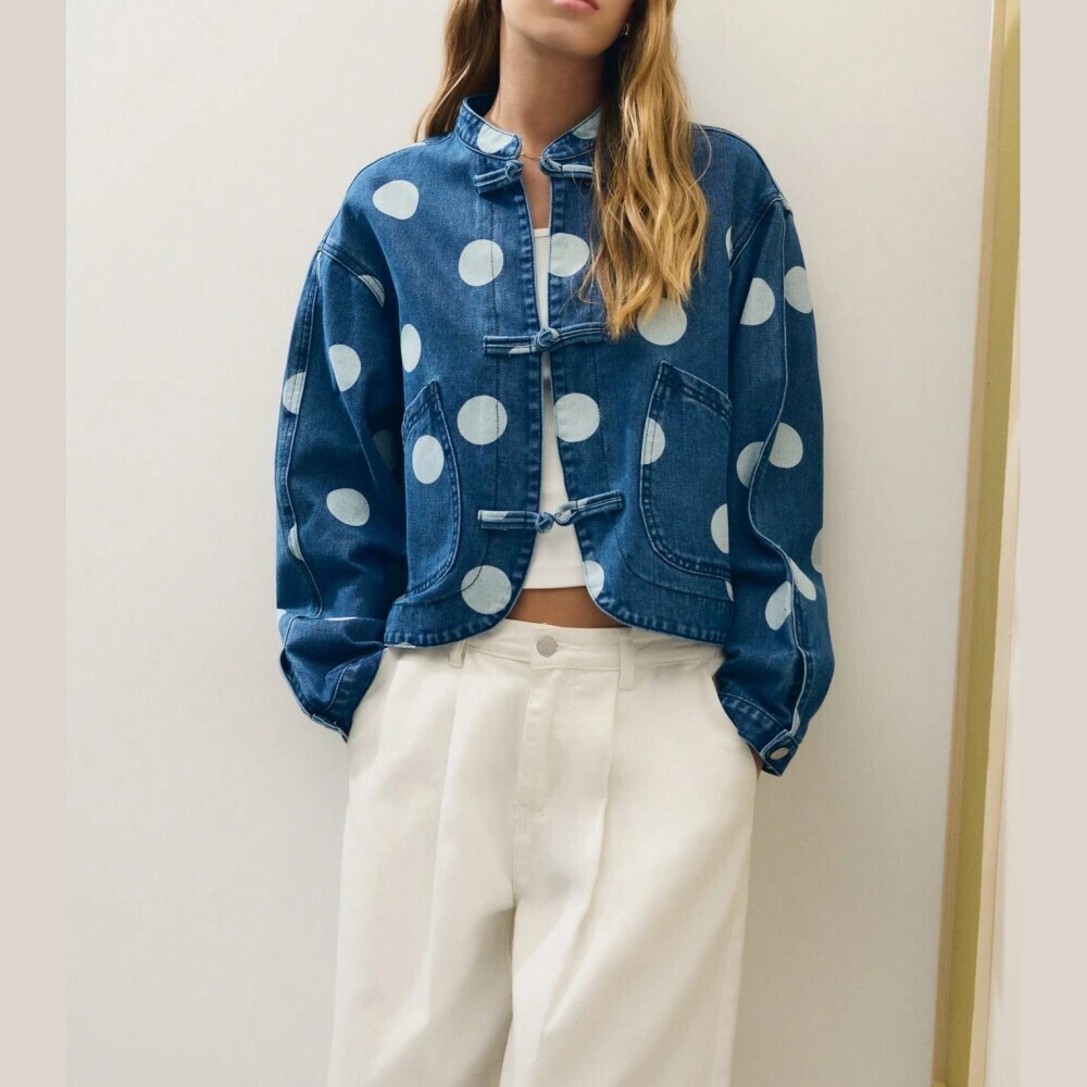 Blue Denim Polka Dot Oversized Jacket